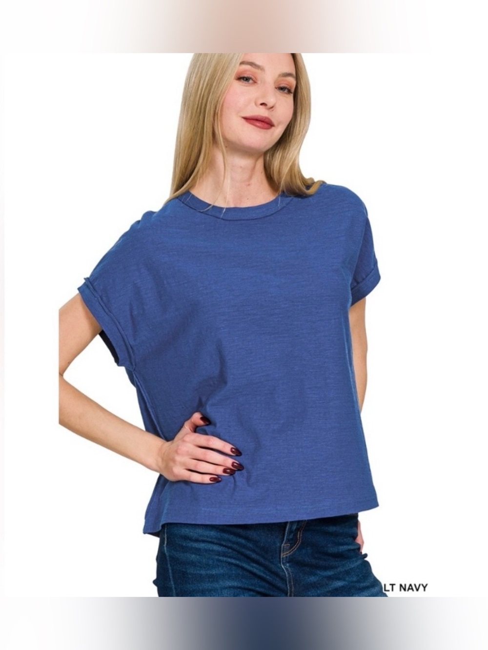 Zenana Outfitters Light Navy Short Sleeve Boxy Tee